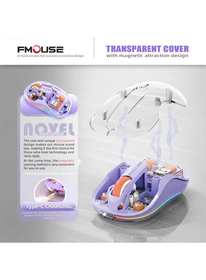 إف ماوس ماوس FMOUSE اللاسلكي الشفاف - ماوس بلوتوث صامت بمستقبل مزدوج USB و Type-C - ماوس محمول قابل للشحن للماك بوك، الآيباد واللابتوب - تصميم مريح وأنيق مخصص لليد الصغيرة - Image 2